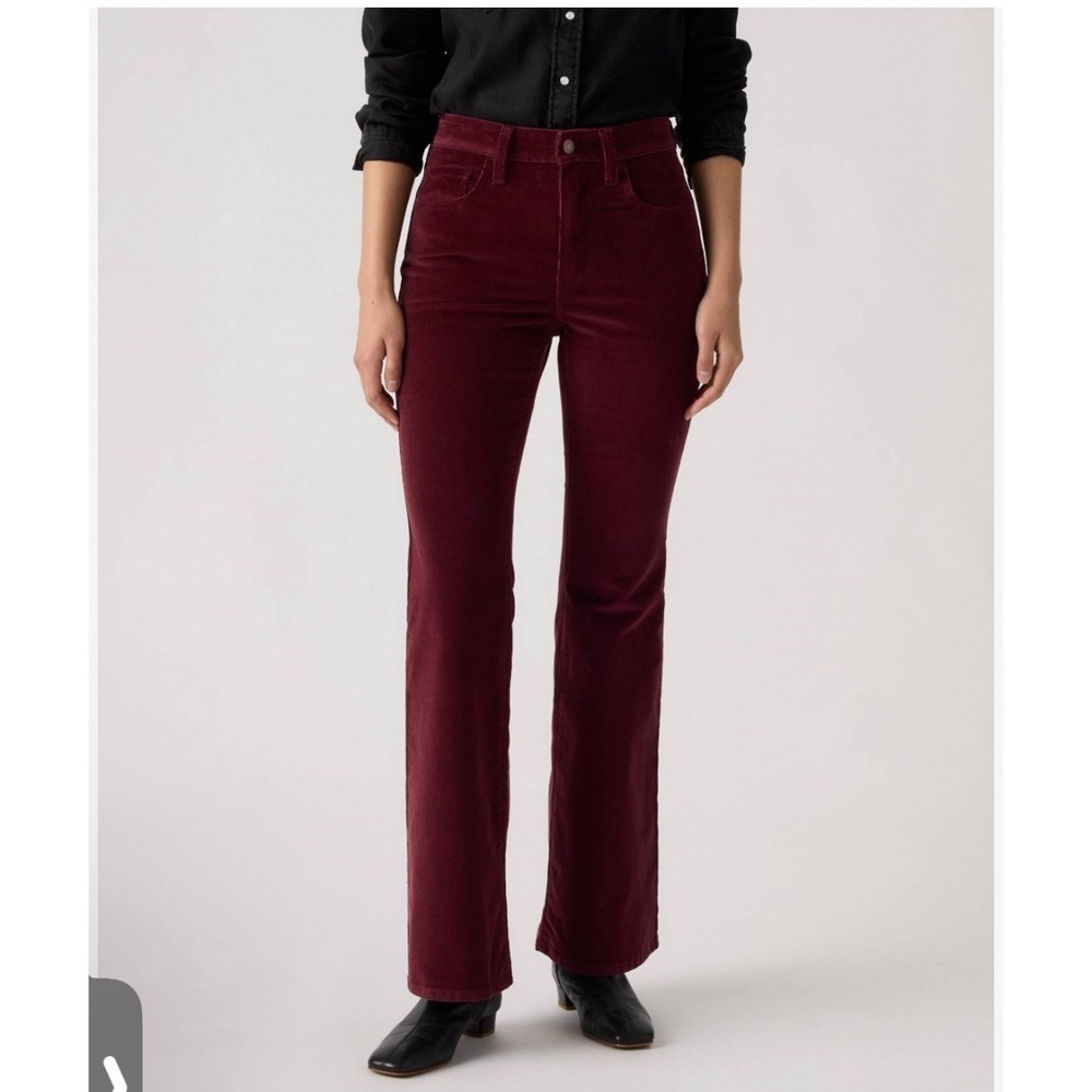 Levis 725 High Rise Bootcut Corduroy Pants Burgundy Wine Red Size 31